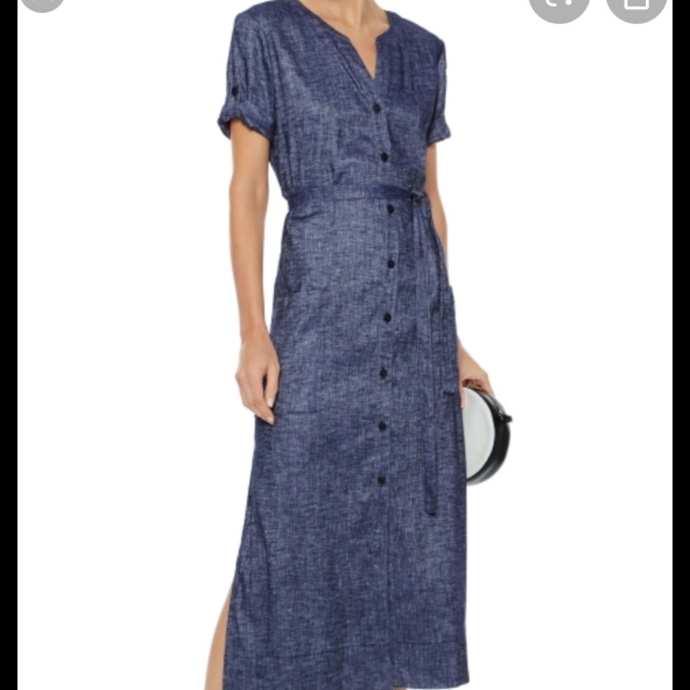 Theory belted midi linen chambray dress